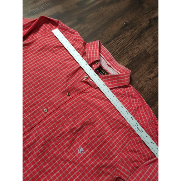 Ariat Pro Series Shirt Button Up XL Red Plaid Long Sleeve Logo Fitted Mens - Picture 4 of 11